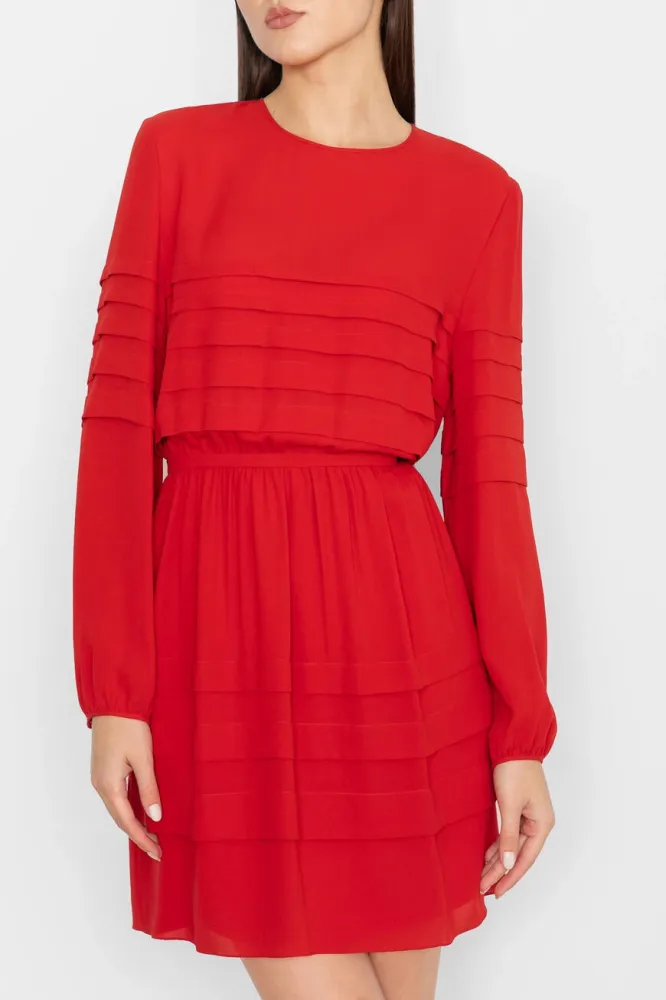 Платье Dior: Ярко-красное, Шелк, Рельефные Полосы