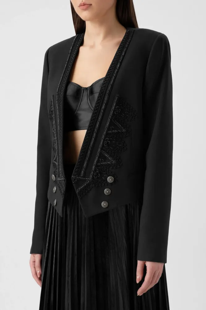 Saint Laurent: Черный шерстяной жакет болеро