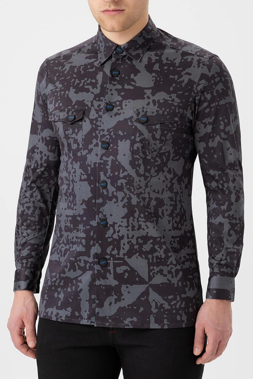 Рубашка Kiton: серый камуфляж из мягкого трикотажа