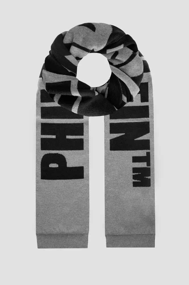 Шарф Philipp Plein: серый шерстяной с логотипом