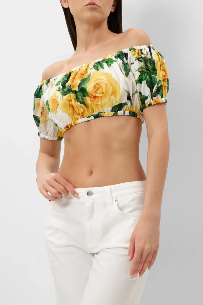 Dolce & Gabbana кроп-топ: Цветочный принт, открытые плечи