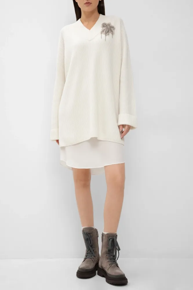 Платье Brunello Cucinelli: кашемир, Monili, V-вырез