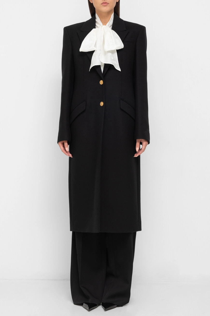 Пальто Versace Черное Длинное из Шерсти
