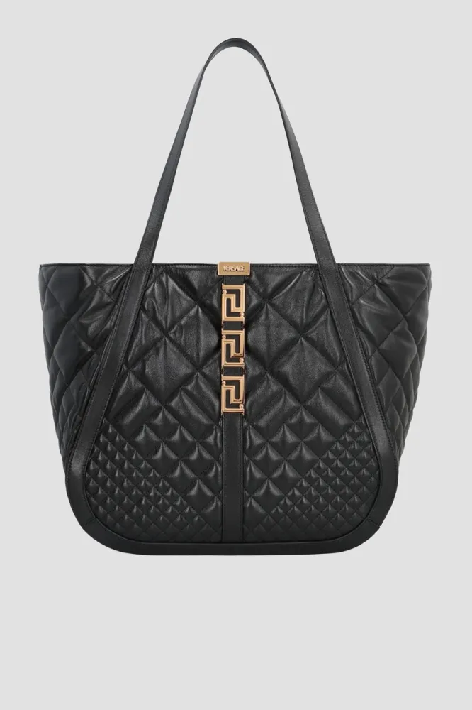 Сумка Versace Greca Goddess: Черный Тоут из Кожи