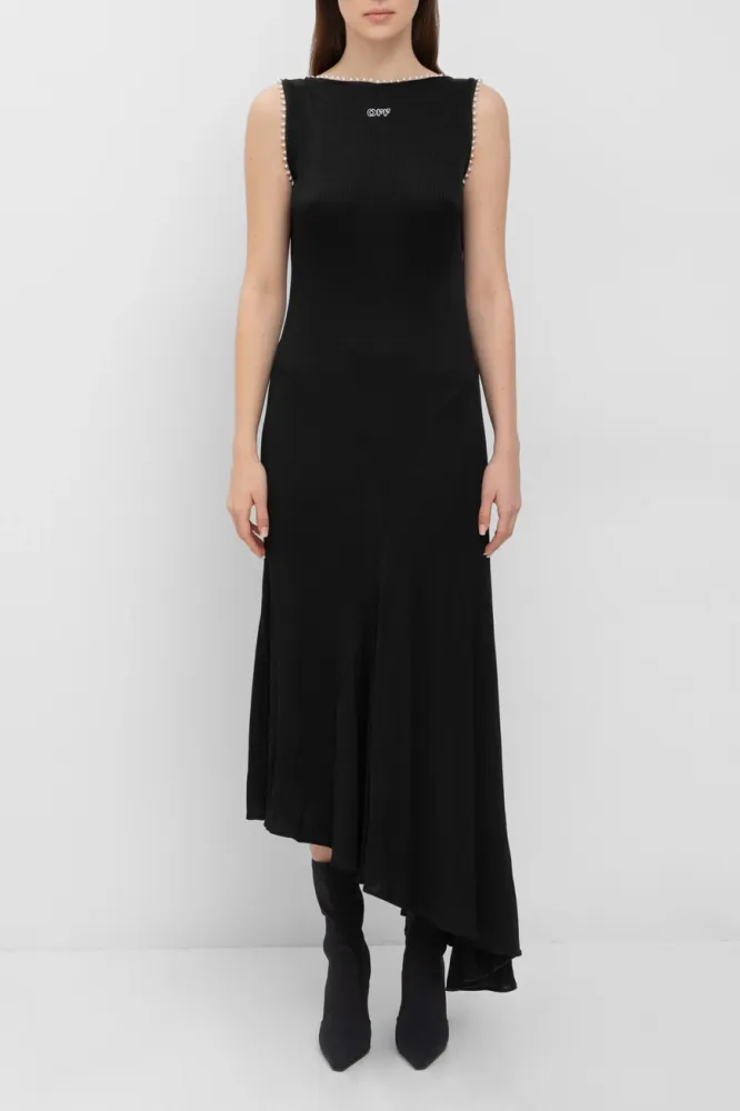 Платье Off-White: Черное, с кристаллами, открытой спиной
