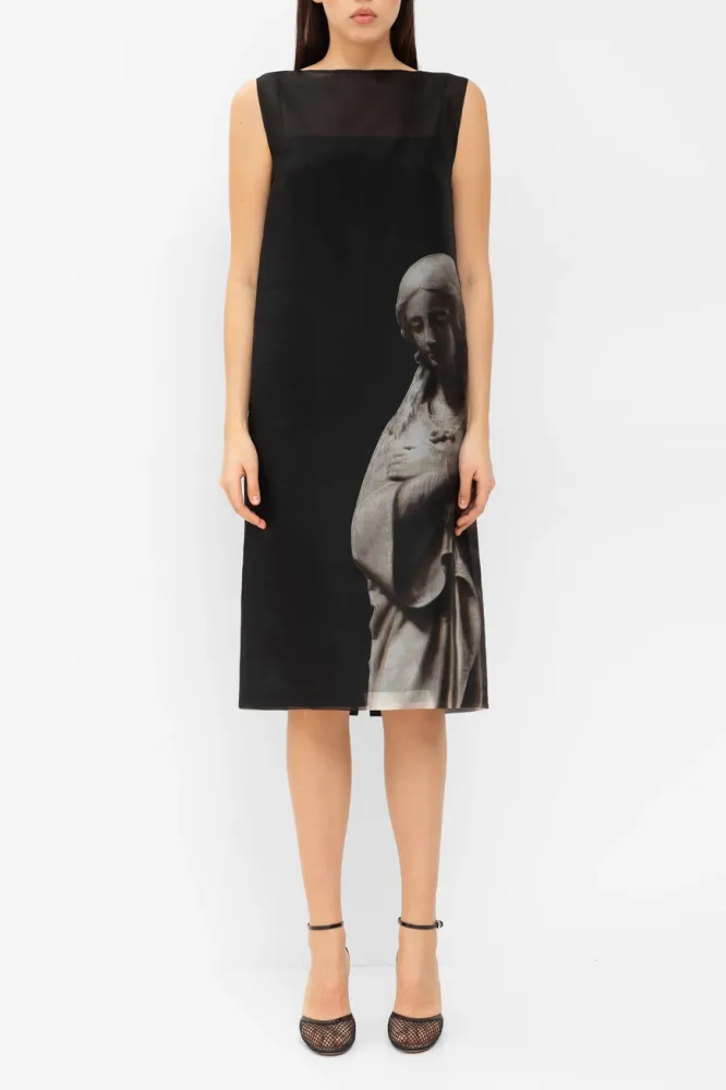 Платье Fendi: Черное Миди из Органзы с Принтом