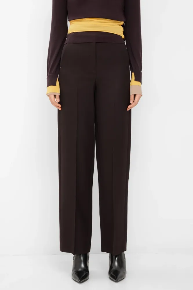 Брюки Fendi: Шерсть, Прямой Силуэт, Темно-Фиолетовые