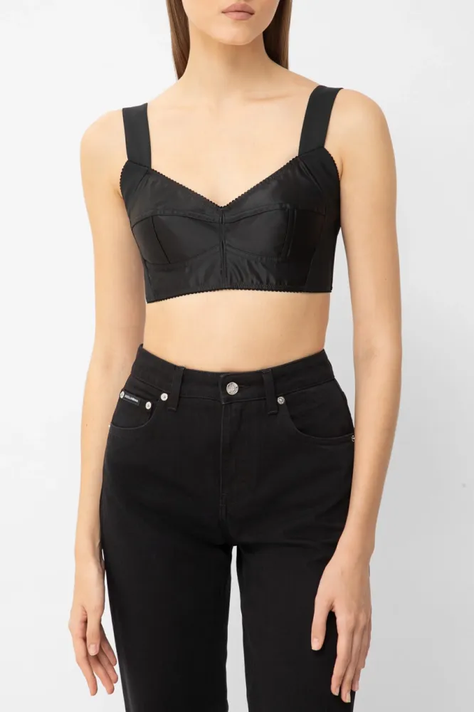 Dolce & Gabbana: Чёрный топ-бра с ажуром