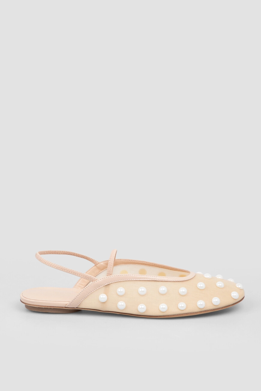 Босоножки Max Mara: сетчатые, бежевые, с бусинами