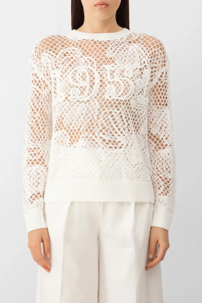 Джемпер Max Mara: Белый Ажурный Хлопок | Купить Онлайн