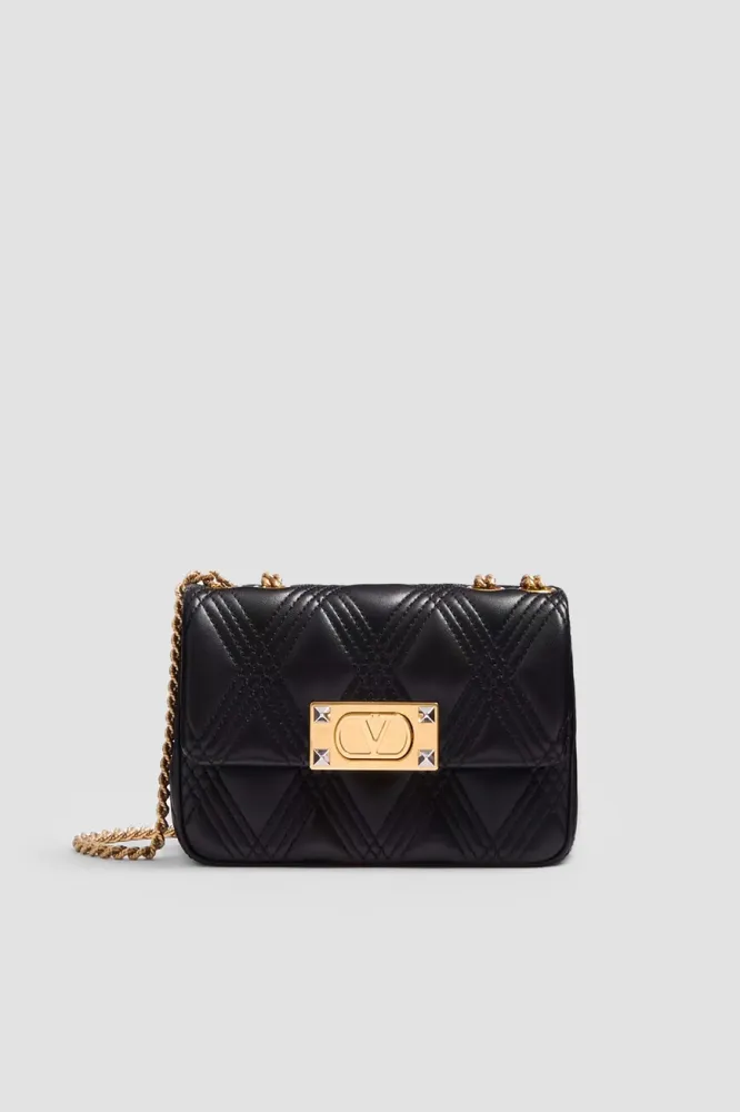 Valentino Quiltie 67: черная кожаная сумка VLogo