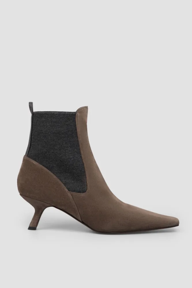 Ботильоны Brunello Cucinelli: замша, Monili, kitten heel