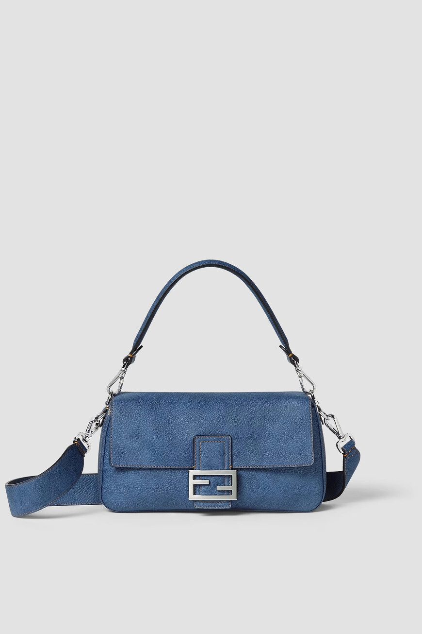 Fendi Baguette: Синяя кожаная сумка – Купить онлайн